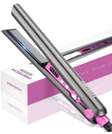 Hair Straightener and Curling Iron 2 in 1 Flat Iron Hair Straightener Ceramic Extra-Long Plates Straightener and Curler Auto Shut Off Hair Flat Iron Curling Iron,5 Temp. Setting(300-450) by PRITECH Gray Flat Iron