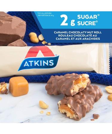Atkins Snack Bars - Caramel Chocolaty Nut Roll Low Sugar Keto Friendly High Fibre 2g Sugar 3g Carbs 8ct Caramel Nut Roll Value Pack - Buy Online on GoSupps.com