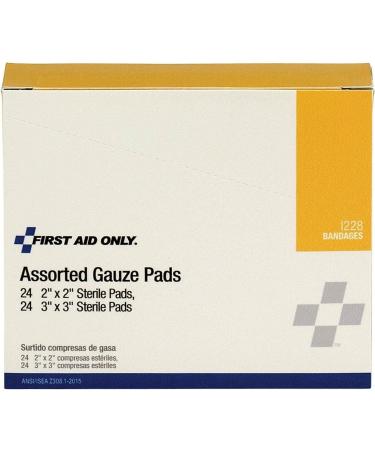 First Aid Only I228 Assorted Gauze Pads - 24 Each 2" x 2" & 24 Each 3" x 3" | Essential First Aid Supplies for Home & Travel - Buy Online on GoSupps.com