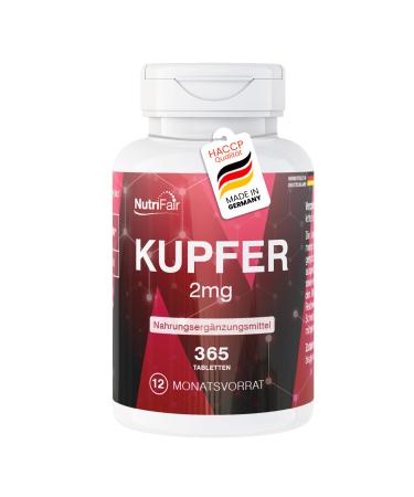 Cuivre 2 mg - 365 comprim s - Bisglycinate de cuivre - Dosage lev - 100% v g talien - Production et tests en laboratoire en Allemagne - NutriFair | Premium & Fair