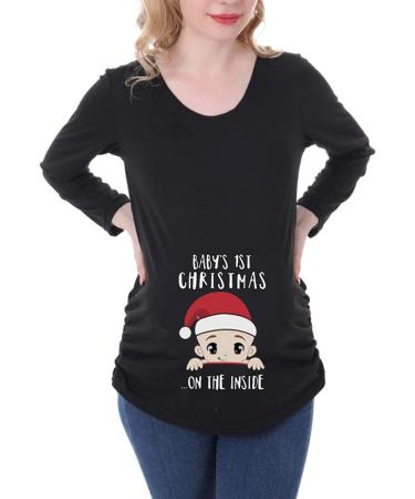 Humor Maternity Top - Santa Baby Black S | Funny Pregnancy T-Shirt Long Sleeve - Buy Online on GoSupps.com