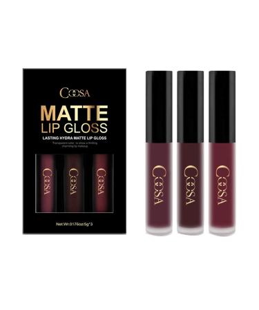 COOSA 3PCS of 3 Colors Madly MATTE Lipstick Non-stick Cup Waterproof Lipgloss-Set A 1. 3 Colors Matte Vermilion Set