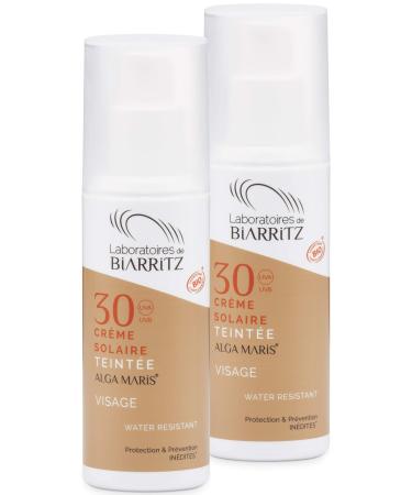 2 pack alga maris tinted sunscreen beige for the face LSF30 50ml |Bio certified natural cosmetics from Laboratoires de Biarritz |With immediate protection and without a waters