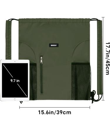 WANDF Drawstring Backpack with Shoulder Pad - Sports Gym Bag with Mesh Pocket for Men & Women - Dark Green - Buy Online on GoSupps.com