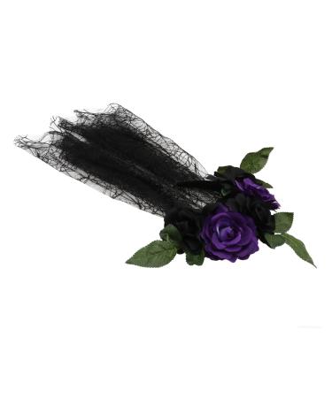 Beatifufu 1pc Rose Flower Headband Black Garland Halloween Flower Rose Veil Headband Black Headband Cosplay Wedding Headpiece Goth Clothes Hair Hoop Costumes for Romantic Hairband Lace