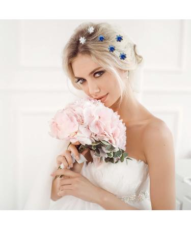 45 Pieces of Wedding Rhinestone Hair Clips U Shape Crystal Hair Clips Rose Flower Design Bridal Wedding Clips Rhinestone Crystal Hair Clips for Wedding Show Prom (Blue White) - Buy Online on GoSupps.com