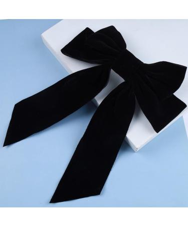 Inilbran Vintage Black Velvet Bow Hair Clip with Long Satin Tail | French Bowknot Barrette for Women - Buy Online on GoSupps.com