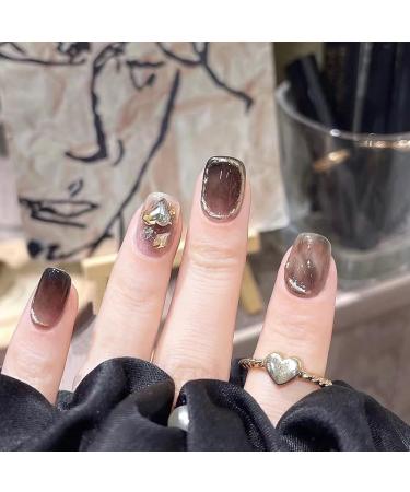 24Pcs/Set Press On Nails Short Black Gold Foil Diamond False Nails Acrylic Fake Nails Full Cover Nails Tips Artificial Finger Manicure Press on nails for Women and Girls - Buy Online on GoSupps.com