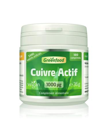 Greenfood Active copper, 1000 µg, high dose, 180 tablets - for normal energy metabolism, no artificial additives, no genetic engineering, vegan.
