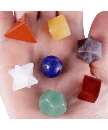 Nupuyai 7 Piece Chakra Stone Platonic Solids Set - Sacred Geometry & Reiki Healing Crystals in Gift Box | Multicolored Crystal Healing Stones for Energy Balance - Buy Online on GoSupps.com