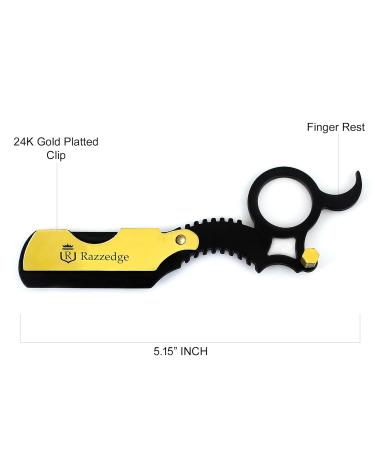 Professional Straight Razor for Men | Black Gold Finger Barber Shaving Razors with 10 Single Edge Blades | International Shipping - Buy Online on GoSupps.com