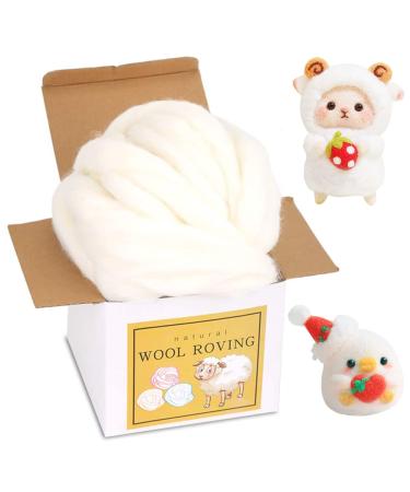 Wool Roving Bulk - 8.82oz Super Wool Chunky Yarn, Wool Roving Top for Needle Felting, Soft Felting Wool Supplies for Hand Spinning, Felting, Blending, Weaving and DIY Craft white