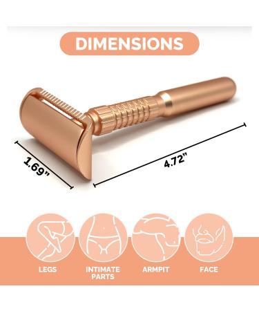 M. A. C. Rose Gold Double Edge Razor for Women | Eco-Friendly Single Blade Safety Razor with Long Handle & 5 Reusable Blades - Buy Online on GoSupps.com