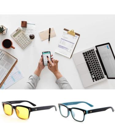 Buy Gaming Glasses - Anti Fatigue Blue Light Blocking Eyewear UV Protection - Black & Blue Frame White Lens - Buy Online on GoSupps.com