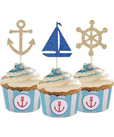 BCHOCKS Cupcake Toppers Paper Nautical