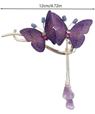 Lesunbak Butterflies Tassel Grab Clip - Elegant Hairpin & Clip For Women Rhinestone Tassel Hair Chain Chic Hair Accessories Nonslip Grip Embellished With Rhinestones For Daily Use Purple - Buy Online on GoSupps.com
