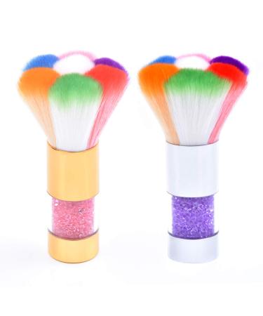 LEQ 2Pcs Colorful Nail Art Dust Brush Remover Cleaner for Acrylic & UV Gel Nails with Shiny Rhinestone Handle