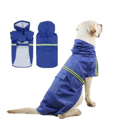 Petcute dog rain coat windproof waterproof dog raincoat with reflective stripes adjustable dog rain jacket with hood and collar hole for small medium -sized and large dogs 2xl dark blue