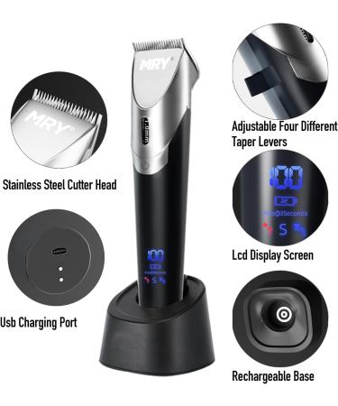 MRY Stainless Steel Hair Clippers Professional for Men Women Barber Clippers Waterproof LCD USB Rechargeable Cordless Hair Clippers (Black with Silver Color) Stainless Steel Blade - Buy Online on GoSupps.com