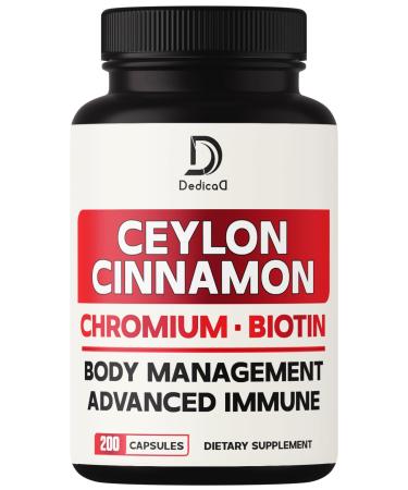 DEDICAD 13in1 Ceylon Cinnamon Capsules - 200 Capsules with Chromium Picolinate, Biotin, Grape Seed, Elderberry & More