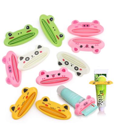 LOVEINUSA Toothpaste Tube Squeezer, 10PCS Kids Toothpaste Dispenser Cartoon Animal Toothpaste Squeezer (Frog Panda Cat Pig)