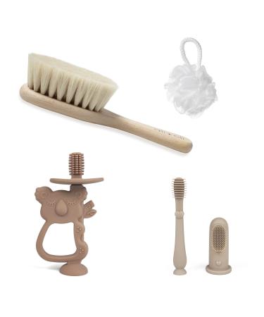 Ali+Oli Baby Oral Care Bundle: Silicone Koala Toddler Toothbrush and Teether Oral Care Set and Natural Wooden Brush