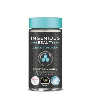 Ingenious Beauty Ultimate Collagen+ Second Generation 90 Marine Collagen Supplement Capsules Reduces Fine Lines & Wrinkles Anti Wrinkle Supplement 30 Day Supply 90 Capsules 90 Count (Pack of 1)