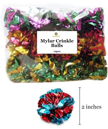 SunGrow Cat Crinkle Balls - Lightweight Toy for Kittens and Adult Cats - 1.5-2 Inches - 12 Pieces Multicolor - Buy Online on GoSupps.com