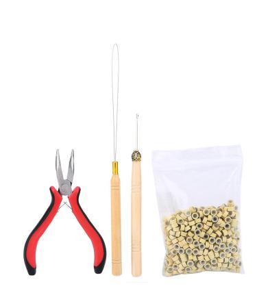 Filfeel hair extension kit plugs Hair extension kit tongs hook loop tip with 500pcs micro rings hair extension accessories (beige)