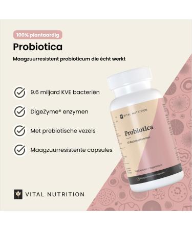 Vital Nutrition Probiotics 10 Bacterial Strains and 96 Billion CFU Digestive Enzymes & Prebiotics Vegan Stomach Resistant 60 Capsules - Buy Online on GoSupps.com