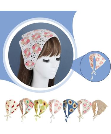 CAZSTYK Crochet Flower Head Scarf Headband Elegant Hair Scarf Bandanas Hairpiece Spring Hairband Women French Photo Headscarf Colored grid - Buy Online on GoSupps.com
