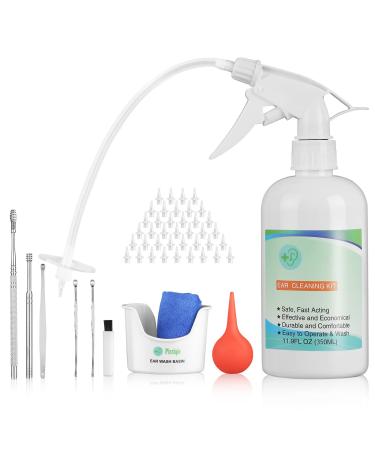 Ear Wax Removal Tool, Ear Cleaning Kits Safe Ear Irrigation Kit Ear Flush Kit for Adults Kid, Ear Wax Washer Device Easy to Operate, Includes Basin, Syringe, Curette Kit, Towel and 40 Disposable Tips 10.5 x 9 x 3.2 in 500ml