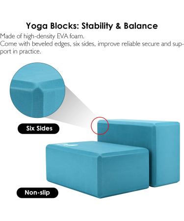 REEHUT Yoga Block 2 Pack & Metal D Ring Yoga Strap 1 Pack Combo Set - High Density EVA Foam Support Block & 8FT Stretching Belt for General Fitness - Black/Cyan - Buy Online on GoSupps.com