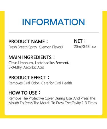 Bad Breath Oral Spray Lemon Scent Herbal Extract Cleaning Mouth Freshener 20ml Pocket Size 8 Hours Lasting Relief for Dry Mouth Promotes Oral Health - Buy Online on GoSupps.com