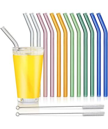 Pzhoais Reusable Glass Straws Bent Glass Drinking Straws with 2 Cleaning Brushes Straws for Smoothies (Multicolor 12 Pack) - Buy Online on GoSupps.com