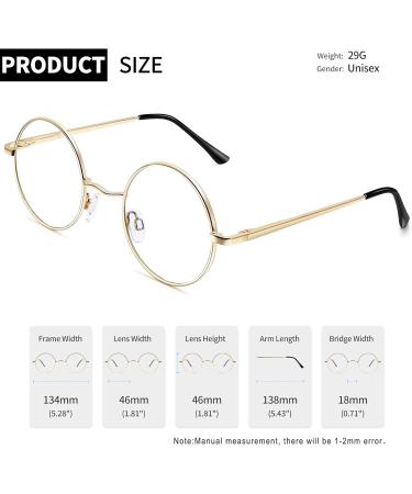 Joopin Blue Light Filter Glasses for Men - Round Metal Frame Computer & Gaming Glasses - A21 Gold-Transparent Anti-Blue Light - Buy Online on GoSupps.com