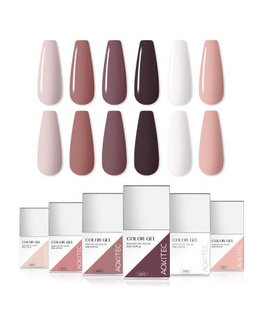 Aokitec Gel Nail Polish Kit 6x7.5ml Gel Polish Set Soak Off Nail Gel Polish Set Gel Nail Manicure Kit French Manicure Kit for Home DIY Gifts for Women Honeymoon Travel