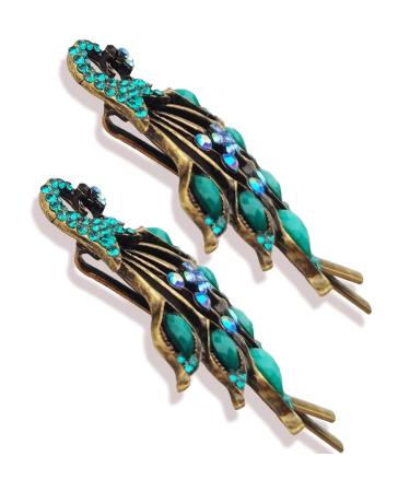 Blue Peacock Style 2PCS Hair Clips Set - Retro Vintage Hairpins for Women and Girls | Headwear Styling Tools and Accessories - Buy Online on GoSupps.com