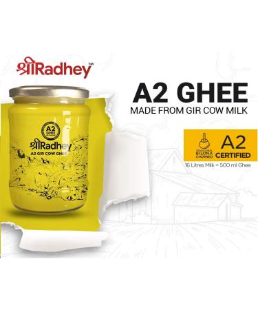Organic Shree Radhey A2 Bilona Gir Cow Ghee 500ml x 2 Pack - Traditional Bilona Method, Cultured, Premium, Immunity Booster - Pure, Healthy, Fresh - Lactose & Gluten Free - Keto Friendly - Glass Bottle 16.91 Fl Oz - Buy Online on GoSupps.com