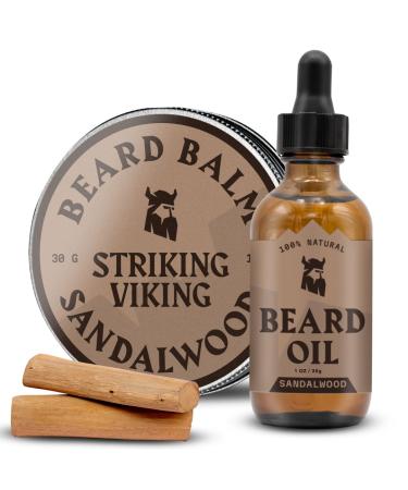 Huile et baume pour barbe Striking Viking (30 ml chacun) - Apr s-shampooing sans rin age pour barbe - Discipline coiffe adoucit et hydrate la barbe et la moustache Bois de santal