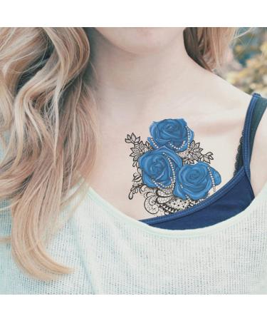 Yesallwas 6 Sheets Rose Temporary Tattoo Sticker - Waterproof Body Art Makeup for Women, Girls, Models - Realistic Arm Tattoos in Blue and Red - Buy Online on GoSupps.com