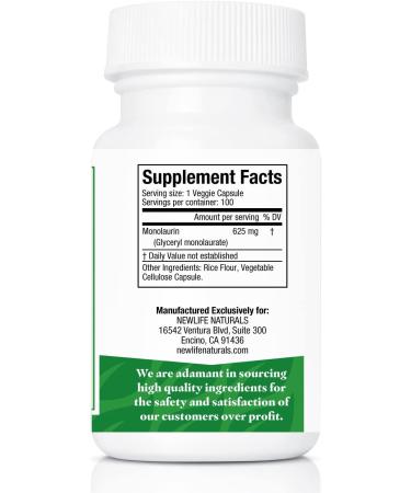 NewLife Naturals Monolaurin 625mg Dietary Supplement for Immune Support - 100 Veggie Capsules - Buy Online on GoSupps.com