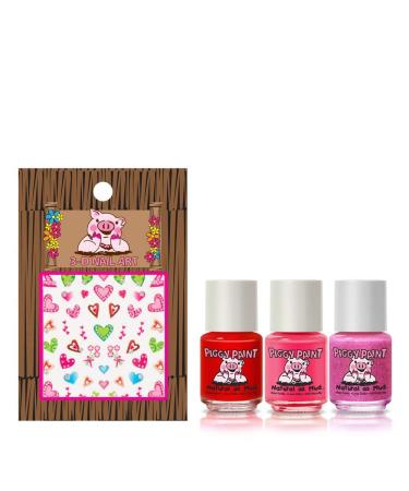 Piggy Paint All the Heart Eyes Nail Polish Set - 100% Non-Toxic, Safe, Cruelty-Free, Vegan, Low Odor for Kids - 0.5oz (Pack of 3) - Buy Online on GoSupps.com