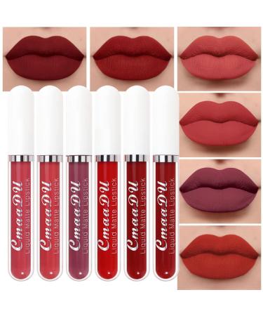 6Pcs Matte Lipgloss Kit Liquid Lipstick Sets Velvet Long Lasting No Fading Non-stick Cup Lip Gloss Sexy Silky Waterproof Matte Lipstick Lip Makeup (Color-04)