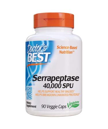 Doctor's Best Serrapeptase, Non-GMO, Vegan, Gluten Free, Supports Healthy Sinuses, 40,000 SPU, 90 Count (Pack of 1) - Buy Online on GoSupps.com