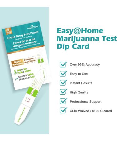 Easy Home Marijuana Test Dip Card: THC Test Kit Quick Urine Drug Test Panel 5 Pack Weed/Cannabis Screen Test Strips Highly Sensitive 50 ng/mL Cutoff -#EDOAP-114 5 Count - Buy Online on GoSupps.com