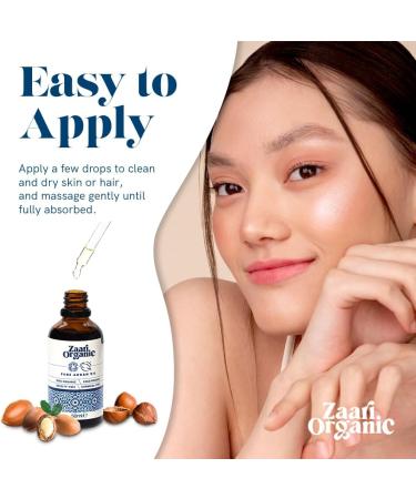 ZAARI ORGANIC Moroccan Argan Oil - Pure Cold-Pressed Oil for Face Skin Hair Nails - Natural Body Moisturiser Non-Greasy Serum for Wrinkles Dark Circles Age Spots Dryness Fine Lines - 50ml - Buy Online on GoSupps.com
