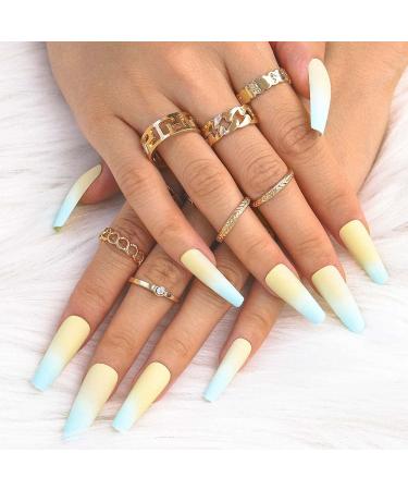 Sethexy Long Matte Ballerina False Nails - 24 Blue French Coffin Acrylic Tips with Glue for Women & Girls - Buy Online on GoSupps.com