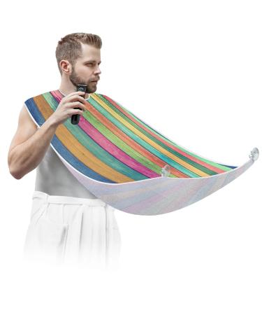 Beard Bib Apron Beard Bib Hair Catcher for Men Shaving and Trimming Non-Stick Waterproof Beard Cape Grooming Cloth Rainbow