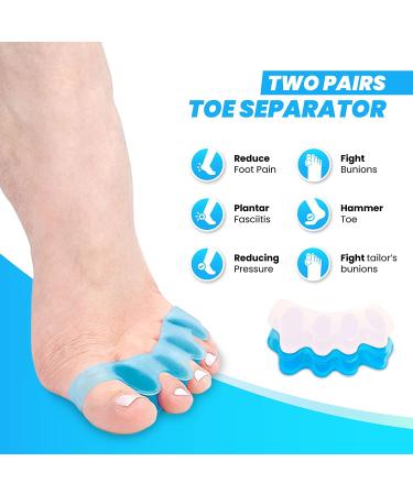 GWAZI Gel Toe Separators - 2 Pairs (Blue) for Women - Bunion Corrector, Toe Straighteners, Toe Spacers, Toe Spreaders - Toe Alignment and Pain Relief (4 pcs) - Buy Online on GoSupps.com